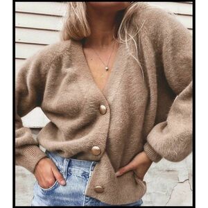 Princess Polly Merlo Wool Blend Cardigan Sweater - XS SMALL - Beige / Tan